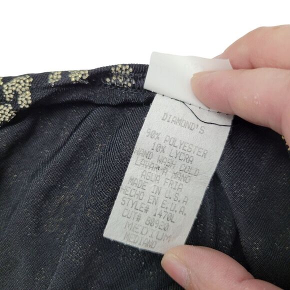 2/$20 Y2K Diamonds USA Black & Gold Cougar Pattern Top Blouse Size: M - Picture 3 of 8
